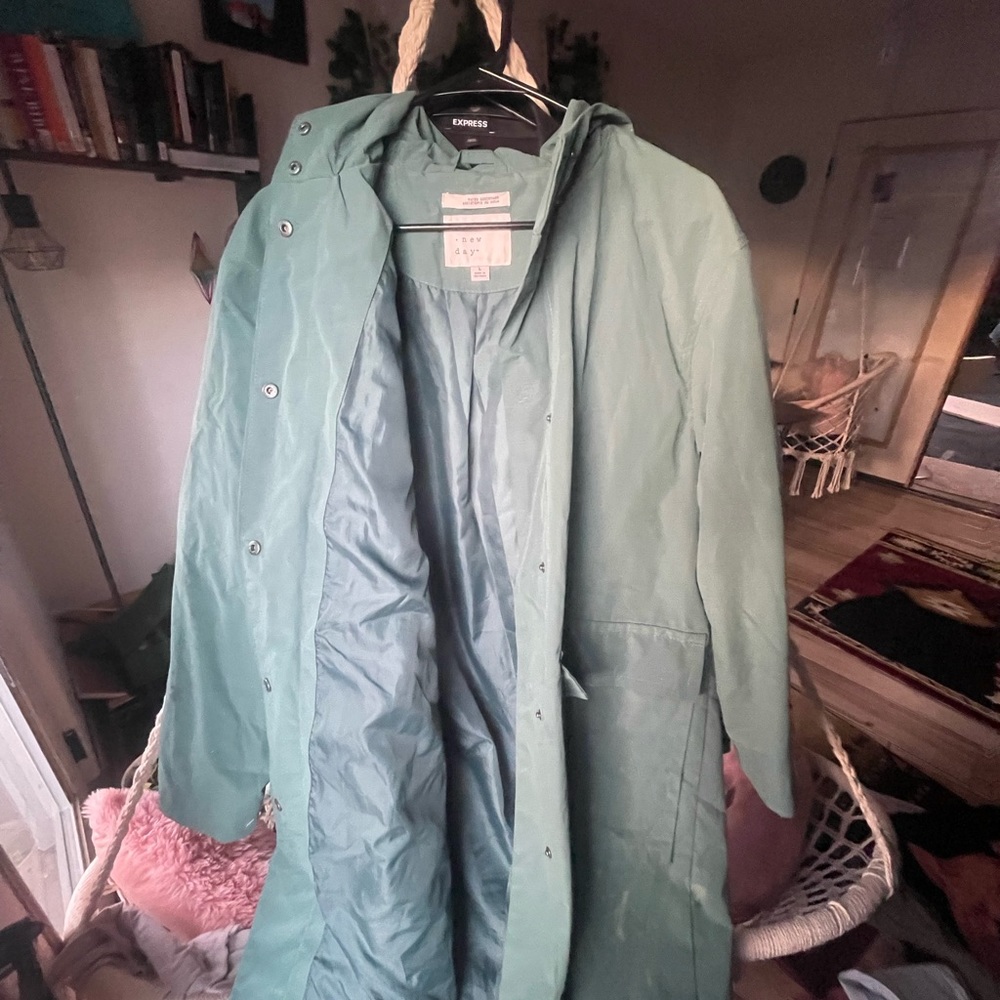 Turquoise long rain jacket medium/Large
